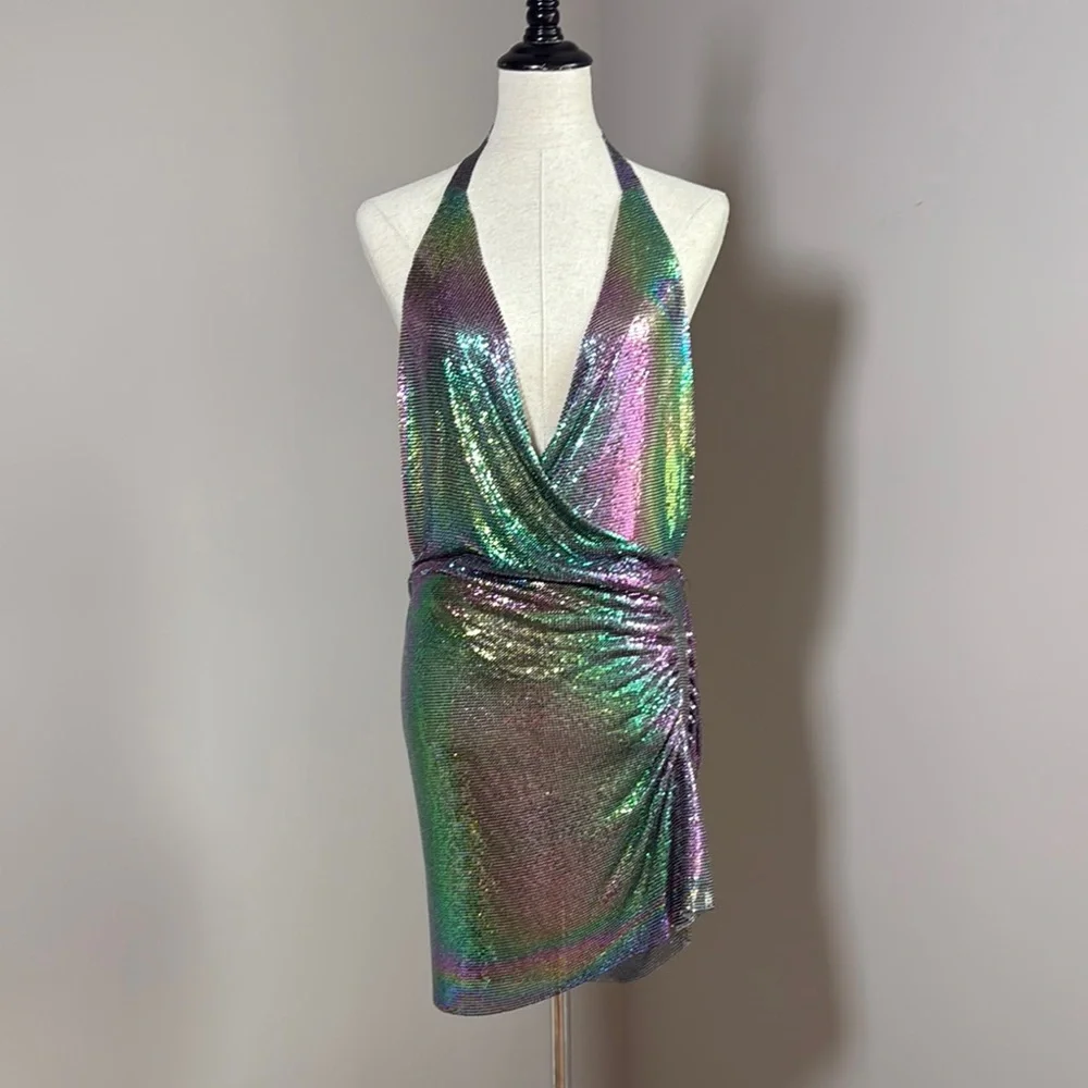 Iridescent Halter Mini Dress - Picture 1 of 4